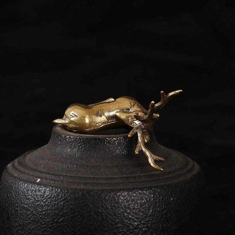 Copper Deer Elk Reindeer Figurine Tea Pet