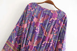 Elhiza's Purple Boho Mini Dress Lantern Sleeve