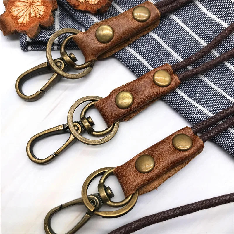 Leather Lanyard Strap Wrist Neck Keychain