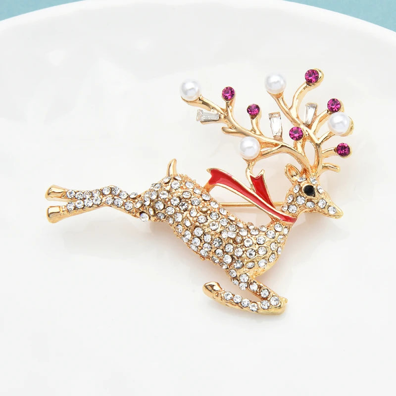 Leaping Christmas Deer Brooch