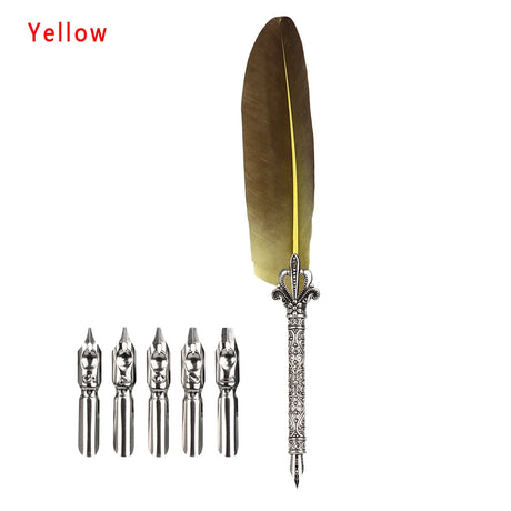 Feather Calligraphy Dip Pen Writing Set with 5 Nibs