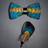 Men's Bow Tie & Pin Set Handmade Natural Feather Gift Box