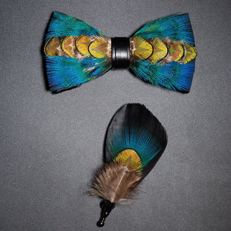 Men's Bow Tie & Pin Set Handmade Natural Feather Gift Box