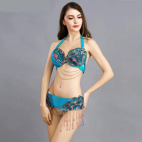 Peacock Belly Dance Beaded Bra and Belt Set