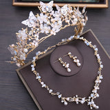 Princess Farfalla's Crystal Beads Pearl Butterfly Crown Jewellery Necklace Earrings Tiara Wedding Set