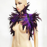 Black Rooster Feather Shrug Gothic Collar with Ribbon Ties