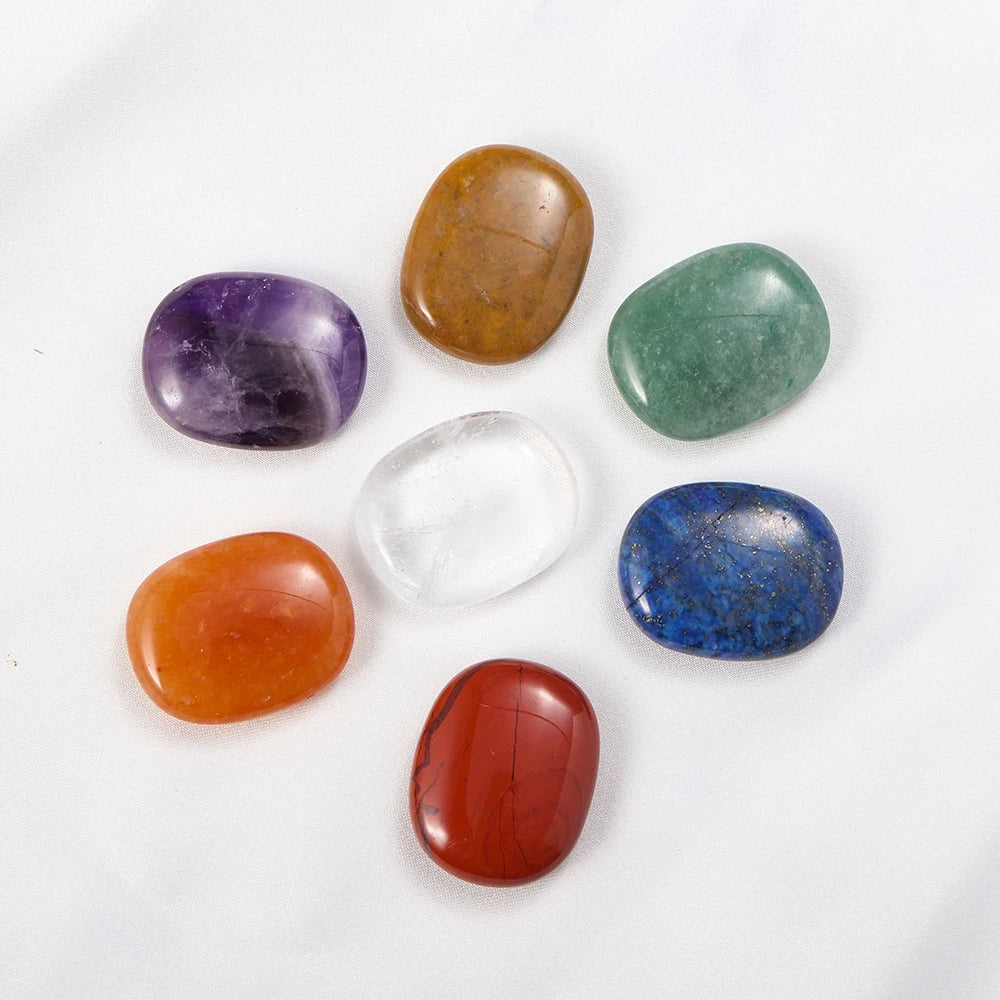Set of Natural Oval Thumb Worry Stones Seven Chakra Crystal Set