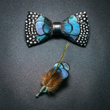 Men's Bow Tie & Pin Set Handmade Natural Feather Gift Box