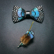 Men's Bow Tie & Pin Set Handmade Natural Feather Gift Box