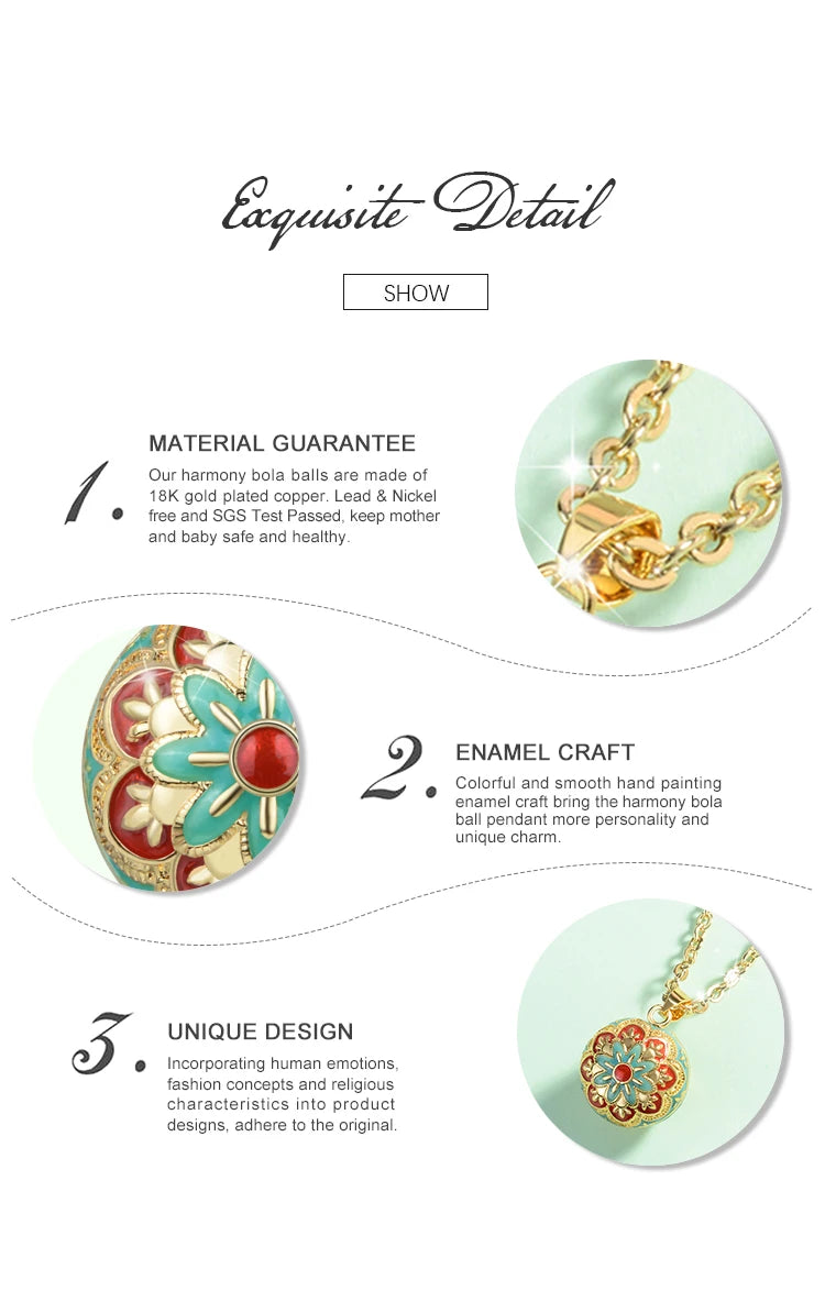 Flower Bell  Enamel Harmony Sound Ball Mexican Bola Pendant Necklace