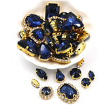 50pcs/Bag Shiny Mixed Shape Sew On Glass Rhinestone Gold Claw Crystal Buckle DIY Decoration 24 Colours