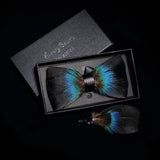 Men's Bow Tie & Pin Set Handmade Natural Feather Gift Box
