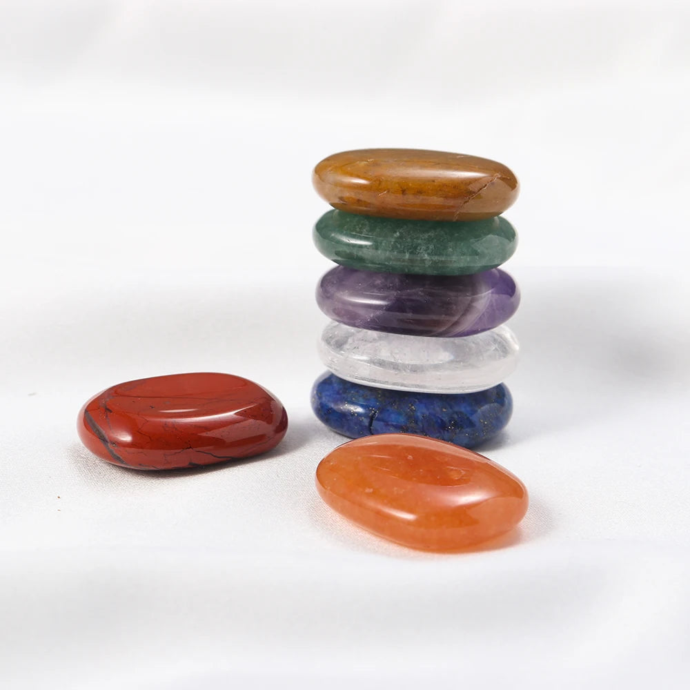 Set of Natural Oval Thumb Worry Stones Seven Chakra Crystal Set