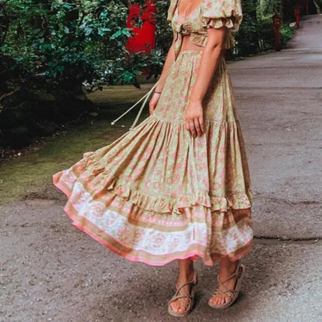 Cara's Boho Bow Front Crop Top Matching Maxi Skirt