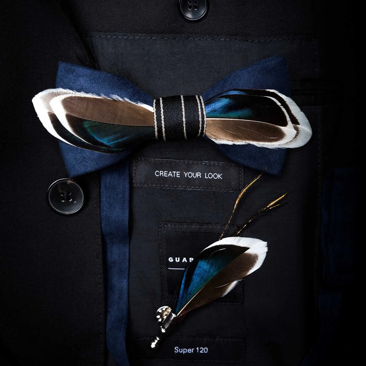 Men's Bow Tie & Pin Set Handmade Natural Feather Gift Box