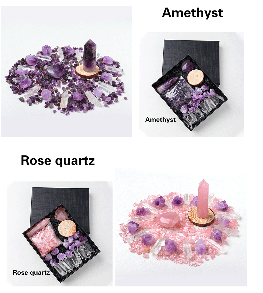 Natural Crystal Gift Sets Amethyst Clear Quartz Rose Quartz Gifts Box