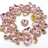 50pcs/Bag Shiny Mixed Shape Sew On Glass Rhinestone Gold Claw Crystal Buckle DIY Decoration 24 Colours