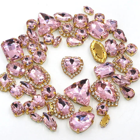 50pcs/Bag Shiny Mixed Shape Sew On Glass Rhinestone Gold Claw Crystal Buckle DIY Decoration 24 Colours