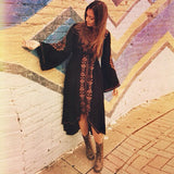 Laney's Long Sleeve Vintage Embroidered Cotton Boho Dress