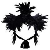 Black Rooster Feather Shrug Gothic Collar with Ribbon Ties