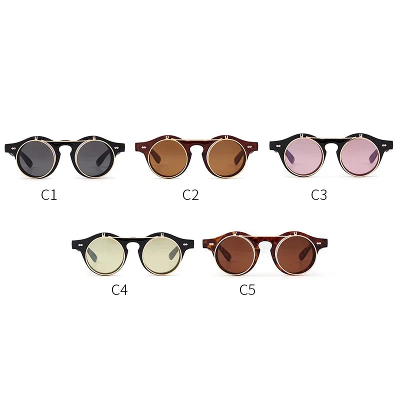 Round Steampunk Flip Up Sunglasses