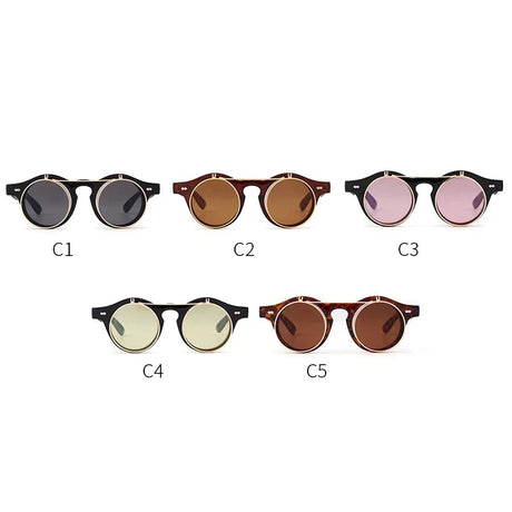 Round Steampunk Flip Up Sunglasses