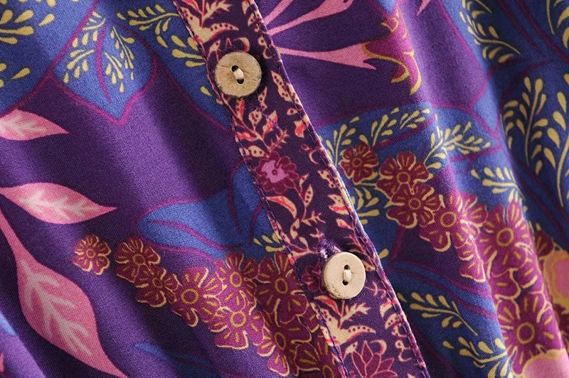 Elhiza's Purple Boho Mini Dress Lantern Sleeve