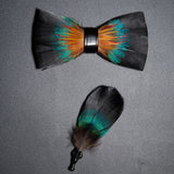 Men's Bow Tie & Pin Set Handmade Natural Feather Gift Box