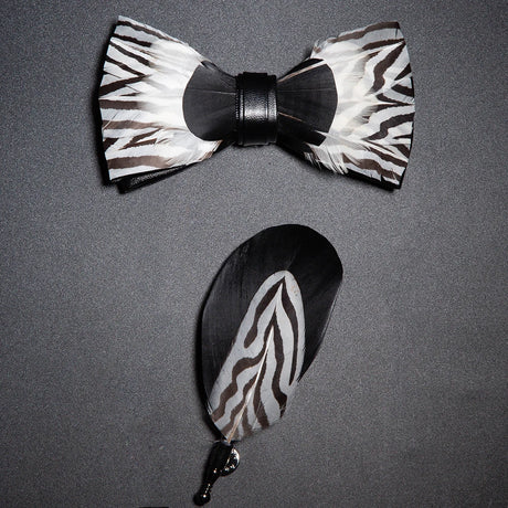 Men's Bow Tie & Pin Set Handmade Natural Feather Gift Box