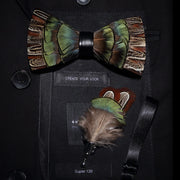 Men's Bow Tie & Pin Set Handmade Natural Feather Gift Box