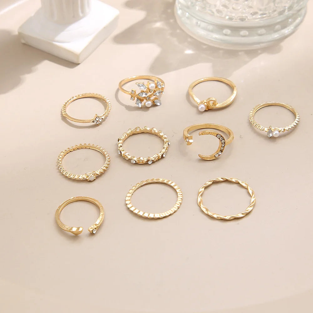 Boho Moon Heart Set of Ten Rings