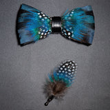 Men's Bow Tie & Pin Set Handmade Natural Feather Gift Box