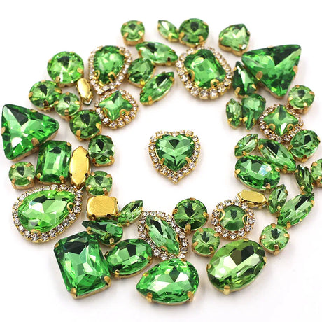 50pcs/Bag Shiny Mixed Shape Sew On Glass Rhinestone Gold Claw Crystal Buckle DIY Decoration 24 Colours
