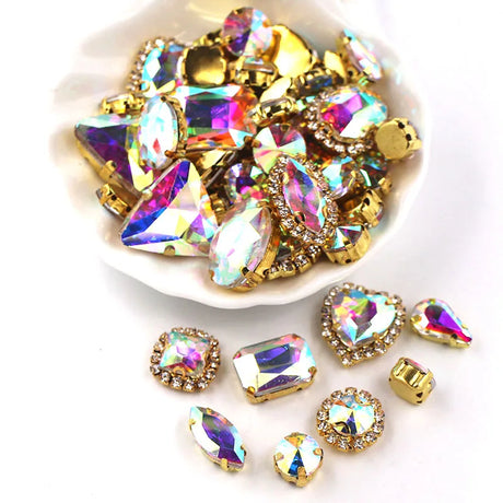 50pcs/Bag Shiny Mixed Shape Sew On Glass Rhinestone Gold Claw Crystal Buckle DIY Decoration 24 Colours
