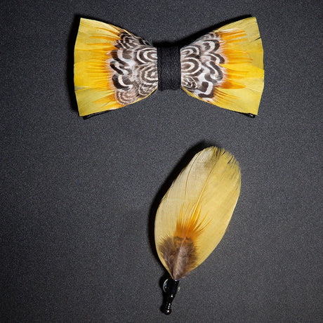 Men's Bow Tie & Pin Set Handmade Natural Feather Gift Box