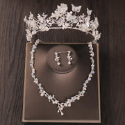 Princess Farfalla's Crystal Beads Pearl Butterfly Crown Jewellery Necklace Earrings Tiara Wedding Set
