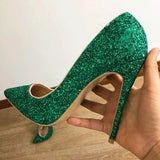 Esmerelda Glittery Green Shoes Green Stiletto High Heel Pointy Toe Shoes