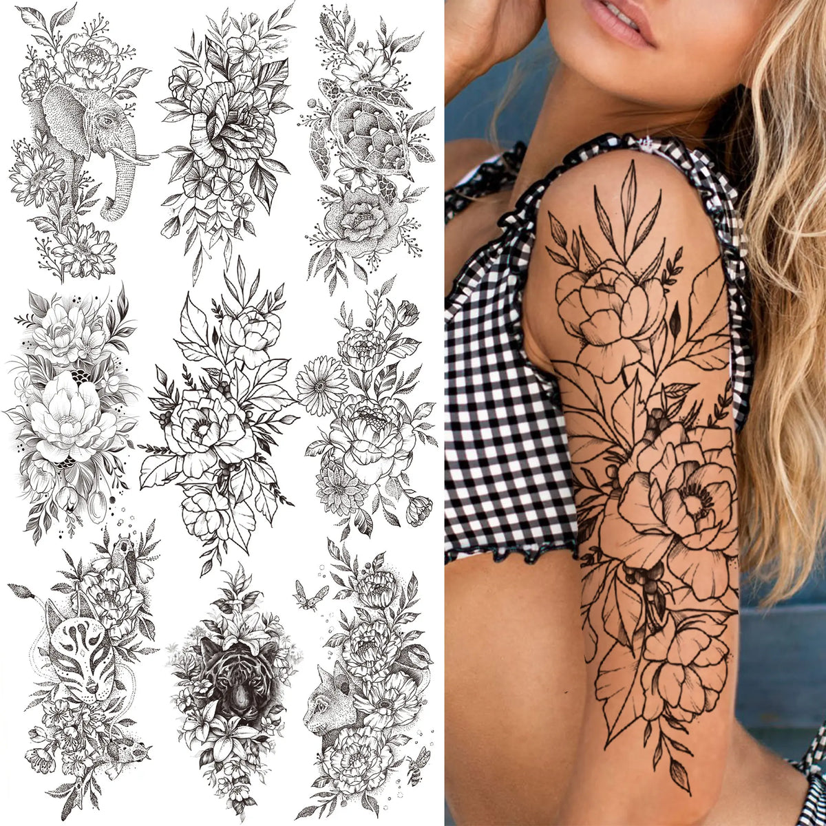 Large Peony Temporary Tattoos