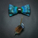 Men's Bow Tie & Pin Set Handmade Natural Feather Gift Box