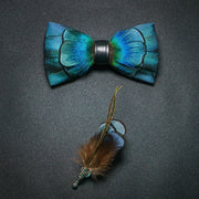 Men's Bow Tie & Pin Set Handmade Natural Feather Gift Box