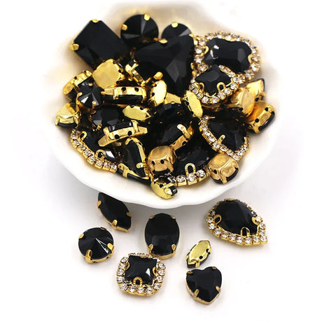50pcs/Bag Shiny Mixed Shape Sew On Glass Rhinestone Gold Claw Crystal Buckle DIY Decoration 24 Colours