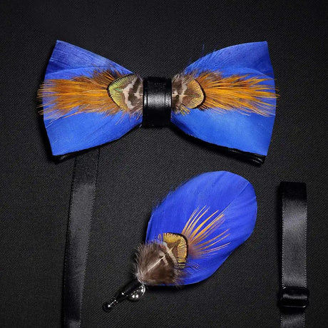Men's Bow Tie & Pin Set Handmade Natural Feather Gift Box