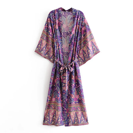 Elhiza's Purple Boho Long Kimono Robe Cover-up