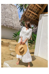 Dove's White Boho Lantern Sleeve Cotton Lace Dress