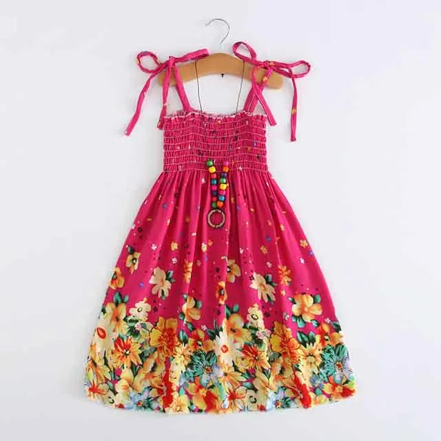 Summer Boho Girls Beach Dress 2 - 12 Years With Necklace Gift