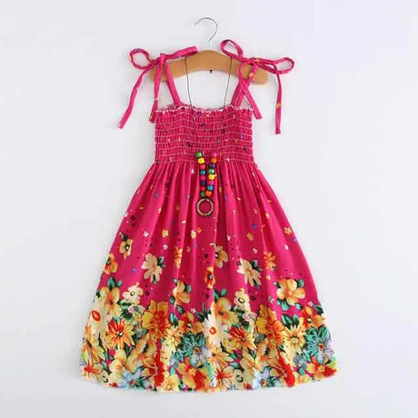 Summer Boho Girls Beach Dress 2 - 12 Years With Necklace Gift
