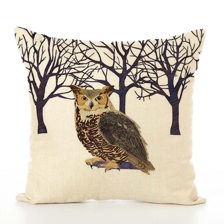 Spring Frolic Decorative Cushion Covers Squirrel Bird Bear Fox Printed Cotton Linen Pillowcase