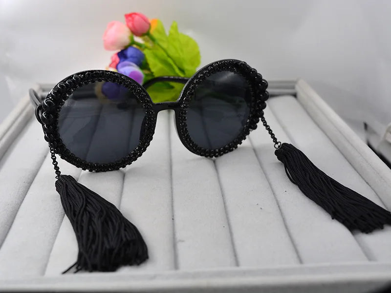 Baroque Black Tassel Sunglasses