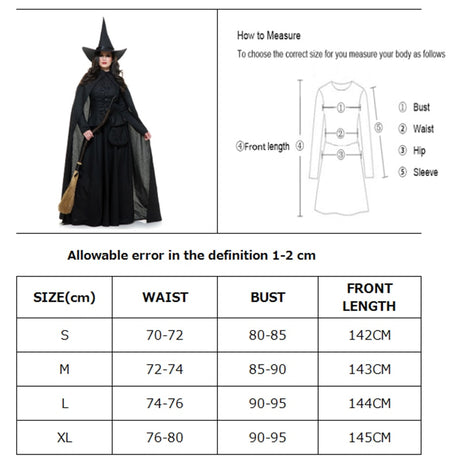 Evil Witch Queen Halloween Costume Medieval Gothic Enchantress Cosplay