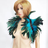 Black Rooster Feather Shrug Gothic Collar with Ribbon Ties